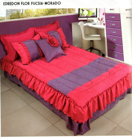EDREDON FLOR FUCSIA - MORADO